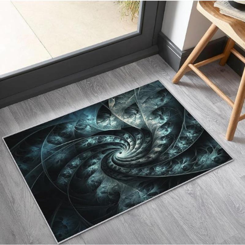 Cosmic Fractal Design Carpet Blue Green Spiral Galaxy Pattern Mysterious Swirl Art Bohemian Style Living Room Floor Rug