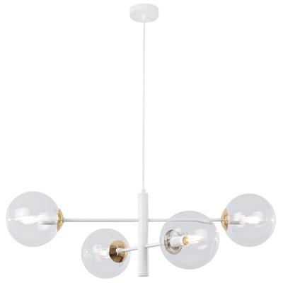 Vicenza White and Gold Pendant Lamp, 4-lamp, Transparent Lampshade, E14
