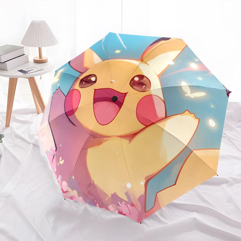 Pikachu-Muster, automatischer Klappschirm, tragbares und faltbares Design, 8 Rippen, ein Weihnachts- oder Geburtstagsgeschenk.