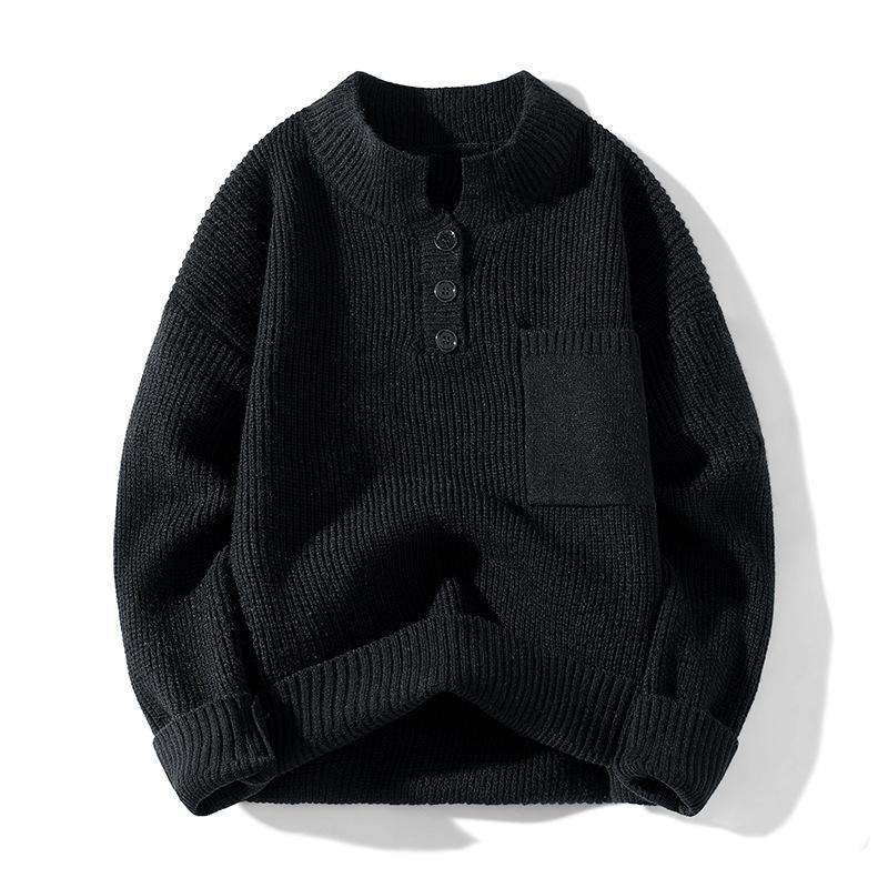 

Новый осенне-зимний свитер с полувысоким воротником на пуговицах, вязаный свитер, мужской универсальный свитер-жакет 3XL чёрный