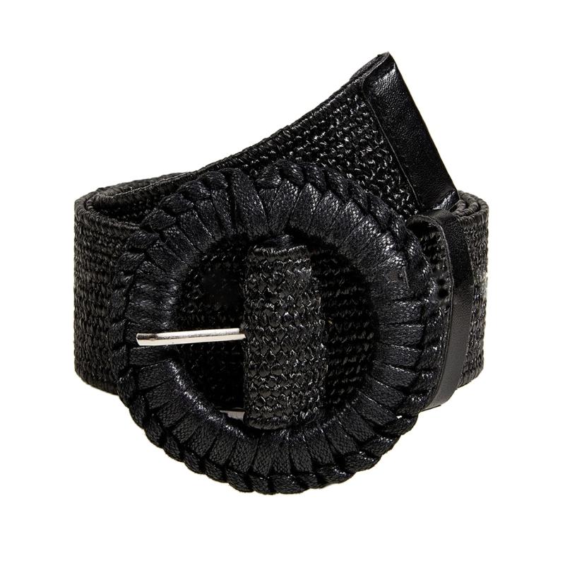 Handwoven Beaded Belt Round Buckles Waistband Fashion Accessory for Dresses Women s Fashion Accessory чёрный
