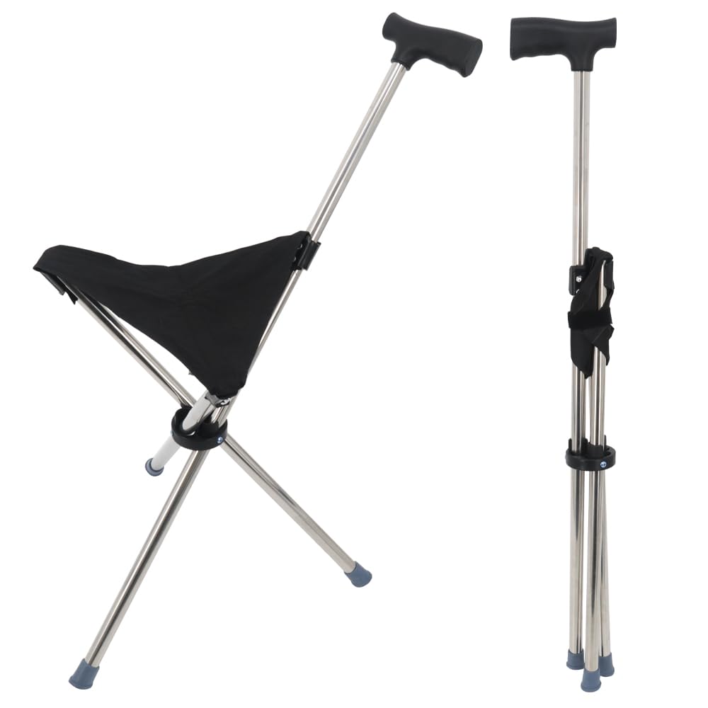 Folding Walking Stick Chair, Tripod Chair, Walking Aid, Perfect for Breaks, Queues, Waiting, and Outdoor Activities