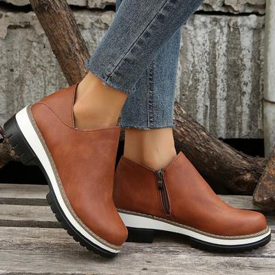 Fashion Fashionable Women's Thick Sole Wedge Retro Booties Soft Leather Zipper Comfortable Women's Ankle Boots