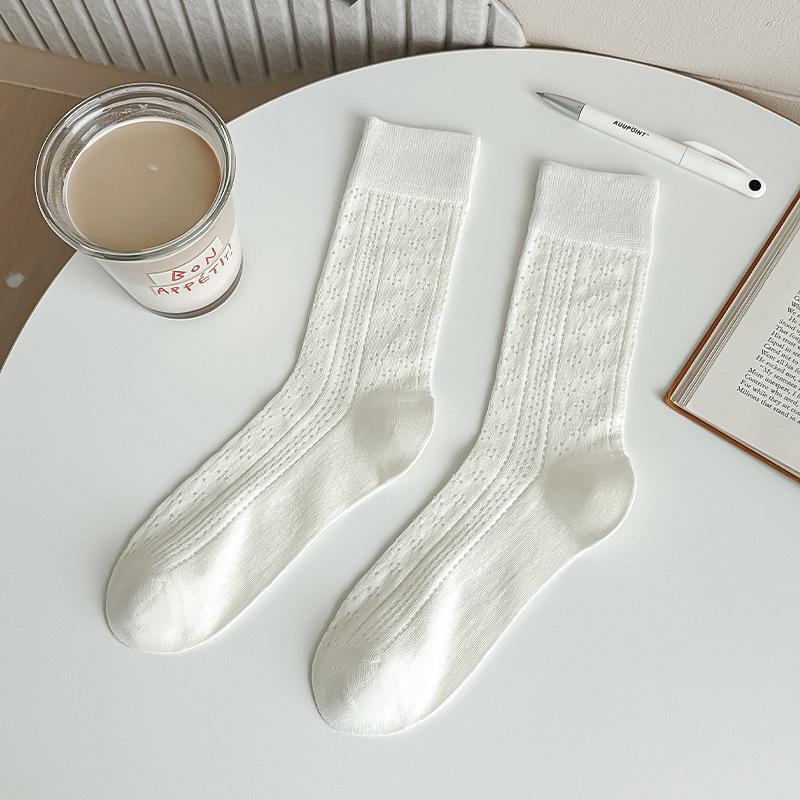 

Женские дышащие длинные носки из чистого хлопка в японском стиле - Молочно-белые, Мягкий махровый ворс, Универсальные для весны и осени. One Size