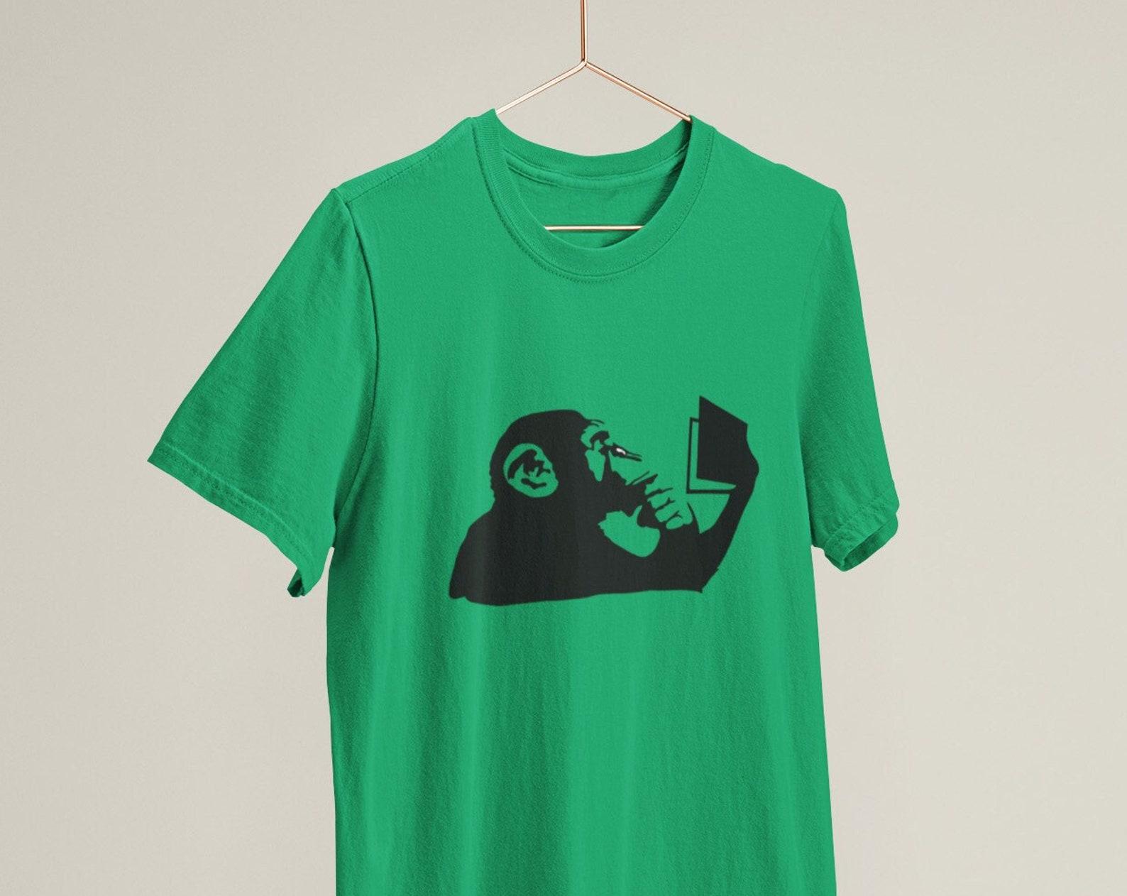 Banksy Inspired Monkey Reading Book / Heavyweight cotton unisex T shirt with print tee top XL