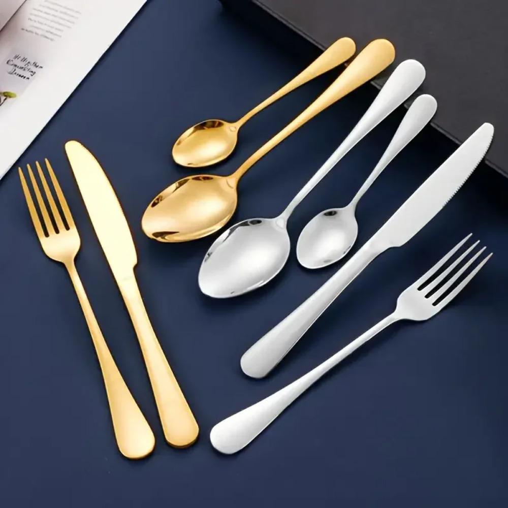4/16/24pcs Stainless Steel Cutlery Knife, Fork and Spoon Set 1010 Round Handle Cutlery Suitable for Wedding Party Hotel