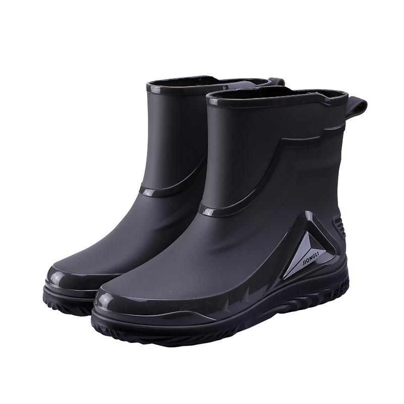 Ankle Height Lace-up Rubber Rain Boots with Fleece Lining and Non-Slip Sole