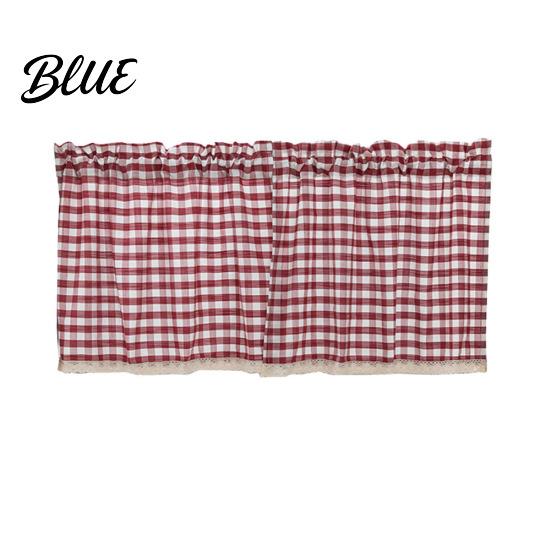 Kitchen Window Plaid Decor Through Rod Lace Valance Short Curtain Drape Home