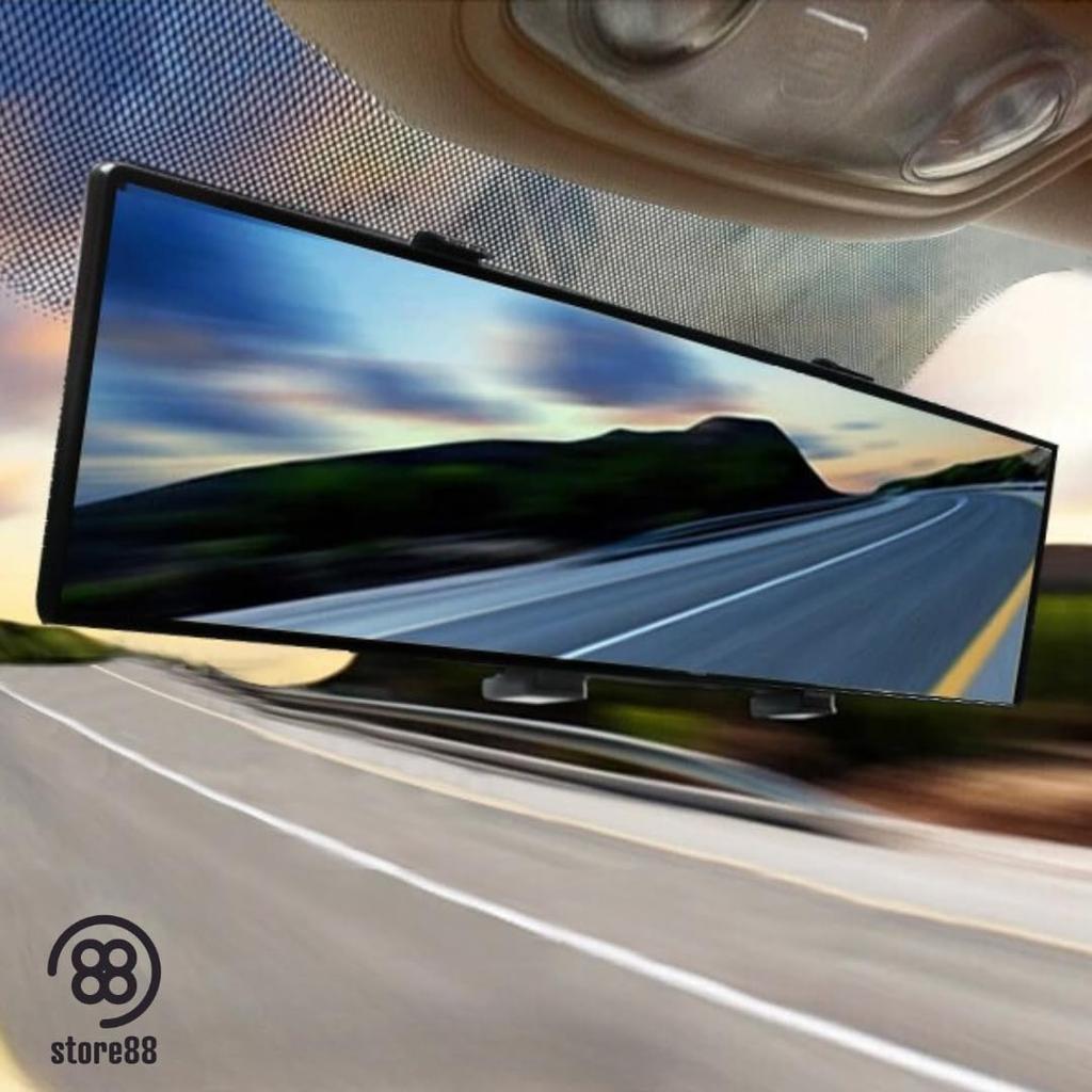 Store88 Car Rearview Wide for Standard and Light Cars Mirror, Large, Silver, Curved, Angle, 300mm,