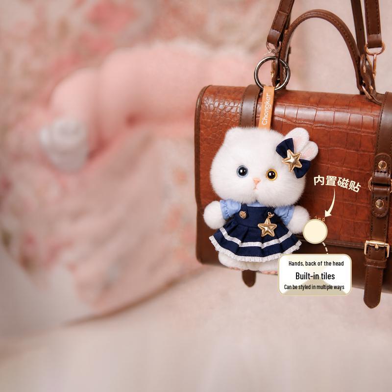Chongker Different-Eyed White Cat Plush Keychain