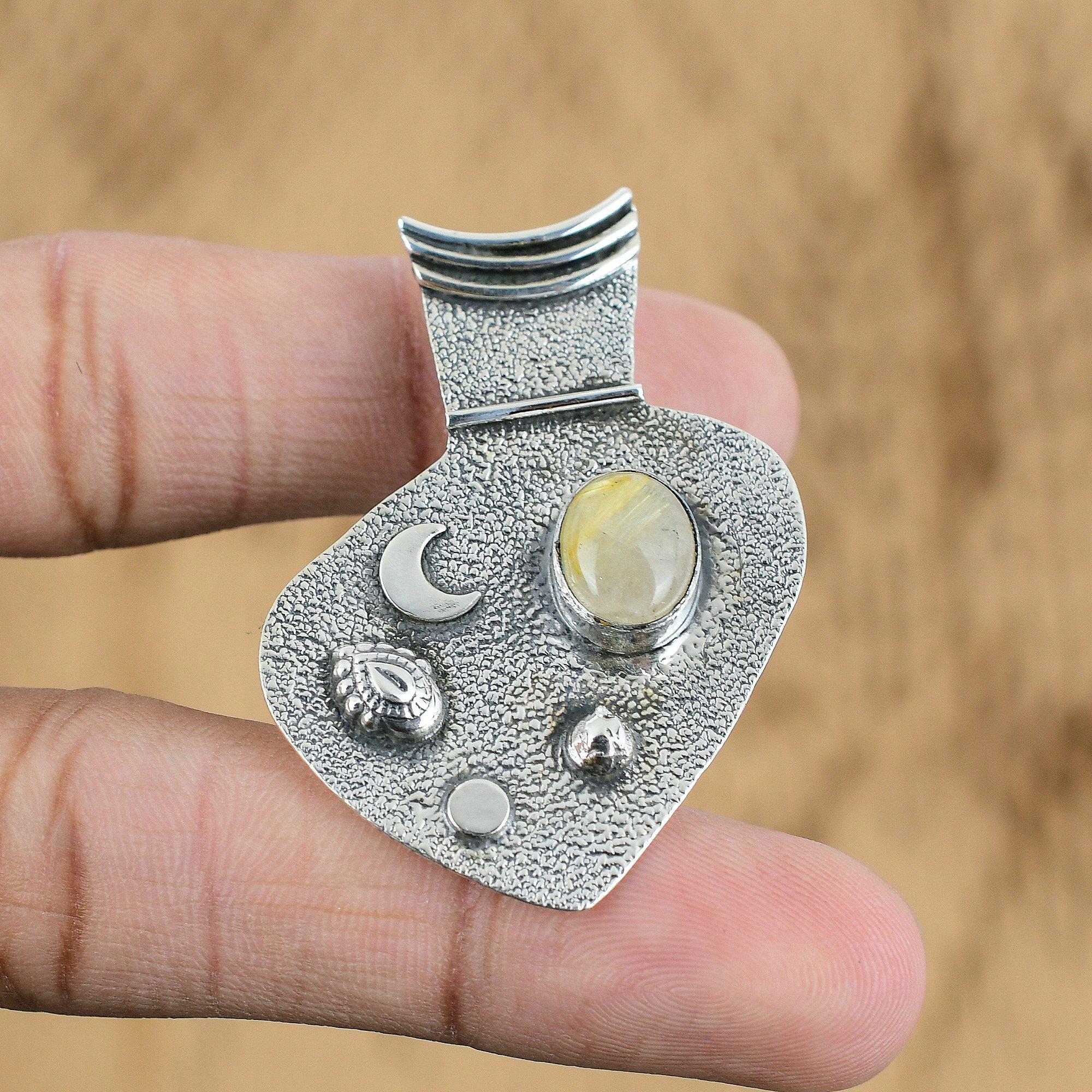

Gift For Her 925 Sterling Silver Natural Golden Rutile Gemstone Jewelry Pendant