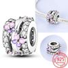 Copper Metal Full Diamond Charm Bead Components Colorful Heart Blooming Rose Round Bead Components Pendant Bead Component Compatible With Authentic
