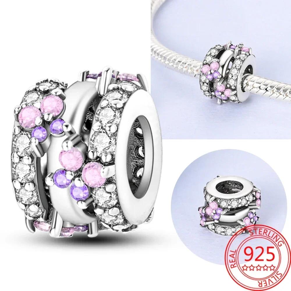 Copper Metal Full Diamond Charm Bead Components Colorful Heart Blooming Rose Round Bead Components Pendant Bead Component Compatible With Authentic