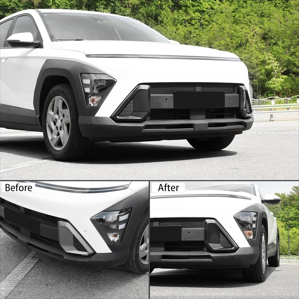 ABS Front Bumper Side Air Vent Cover Fog Light Lamp Decor Cover Front Bumper Middle Mesh Cover Compatible with Hyundai Kona 2024 2025 SX2 Accessories