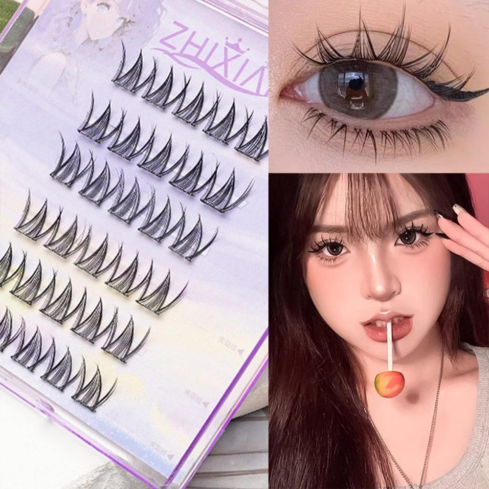 Glue Free Manga Lashes With Jelly Glue Strips 3D False Eyelashes Cat Elf Eyelashes  Party Supplies