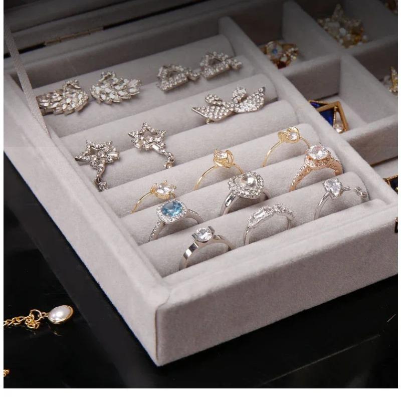 New Velvet & Glass Jewelry Display Organizer Box - Tray Holder Storage Case for Rings & Earrings