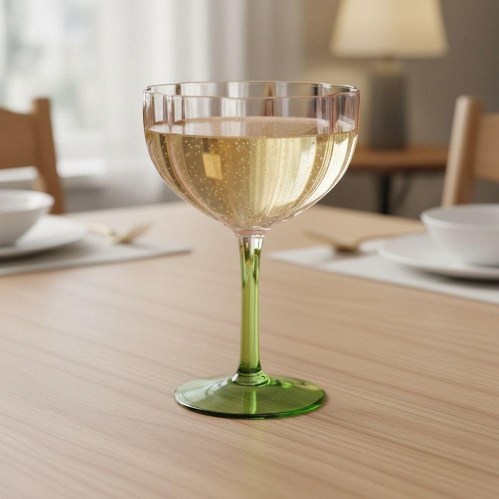 Crystal Petal Shaped Wine Glasses French Style Tall Foot Wine Cup Elegant Flower Shape Goblet Bar