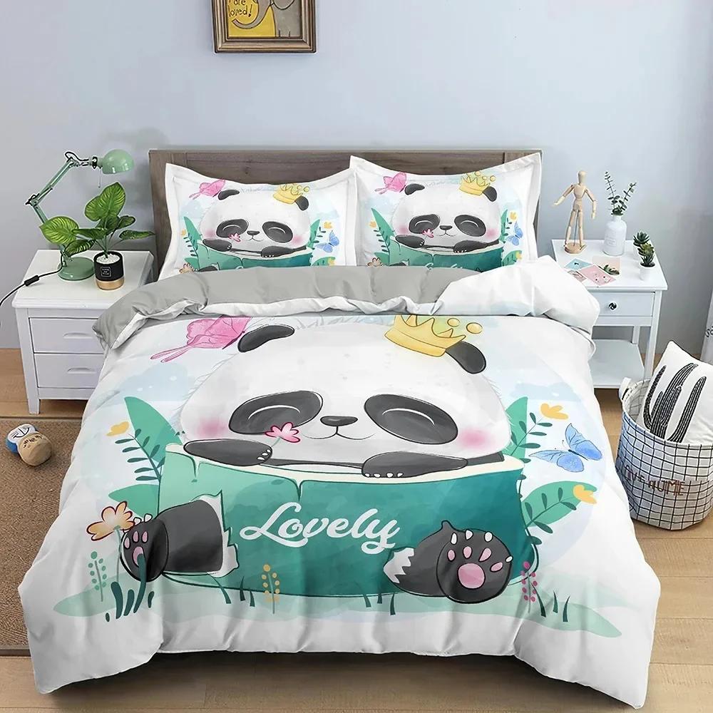 Cute Cartoon Panda Stars Comfortable Duvet Quilt Cover Pillowcase Bedding Set Children Bedroom Decoration Home Textile