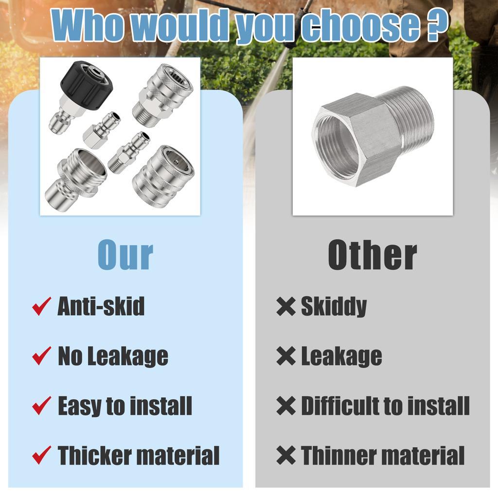 10Pcs Pressure Washer Adapter Set Stainless Steel Quick Connect Fitting M22-14 To 3/8inch Quick Disconnect Kit