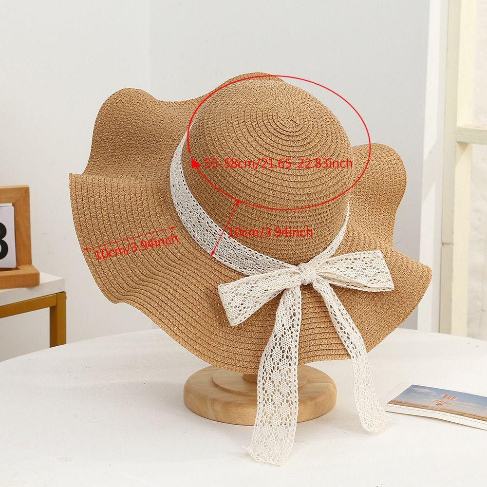 Fashion Uv Protection Women Sun Hat Wide Brim Bow Ribbons Summer Beach Hat Foldable Breathable Travel Straw Cap