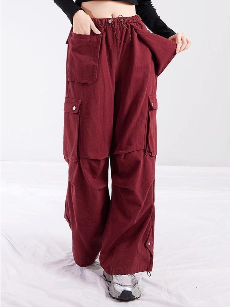 

Harajuku Red Kpop свободные брюки-карго женские танцевальные свободные корейские Y2k уличная одежда пэчворк брюки для бега спортивные штаны Hippop 2XL красный