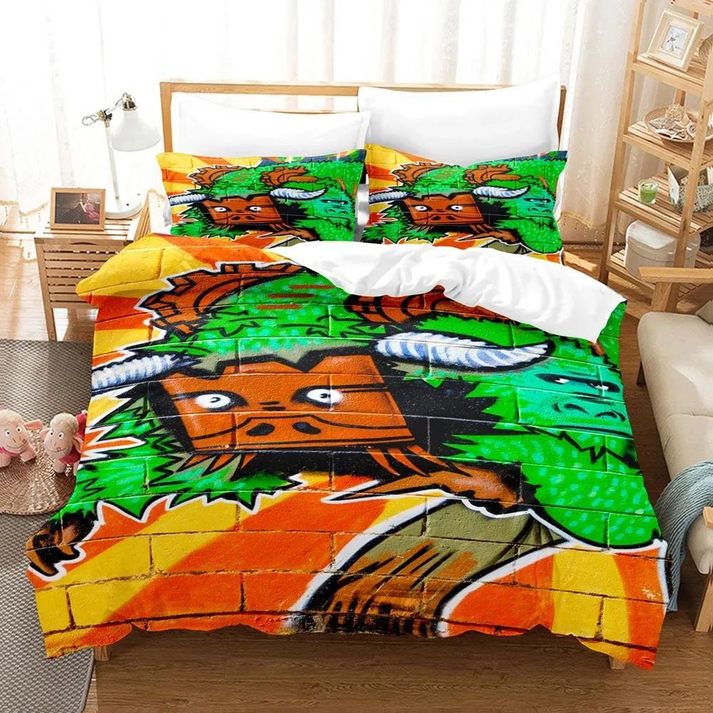 Grafiti Soft Duvet Cover Set Ten Style Patern Beding Stret Culture Decor Set King Quen Sized Dimensions Hip Hop Polyester Warm Comforter Cover