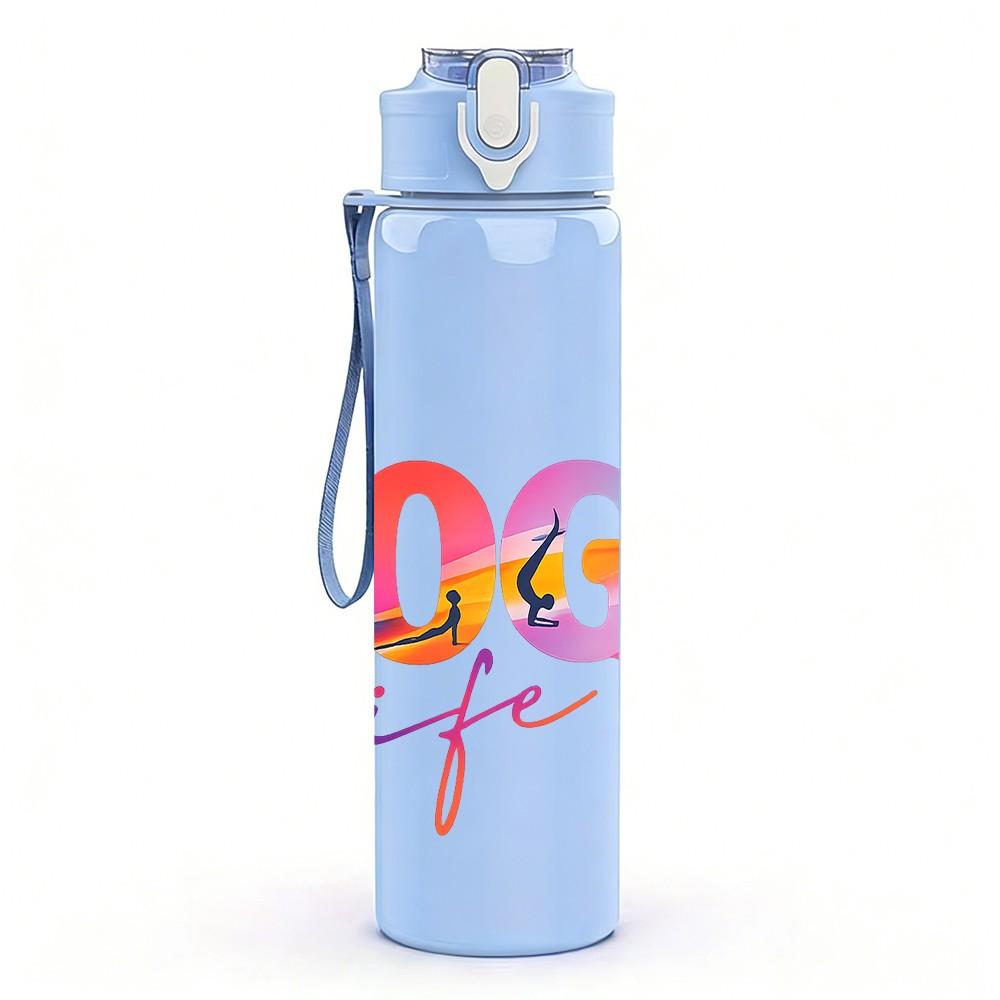 1PC Rainbow Yoga Life Letter Print 750ml Color Plastic Sports Water Bottle Leakproof Flip Straw Lid Suitable for Sports Office Home Use