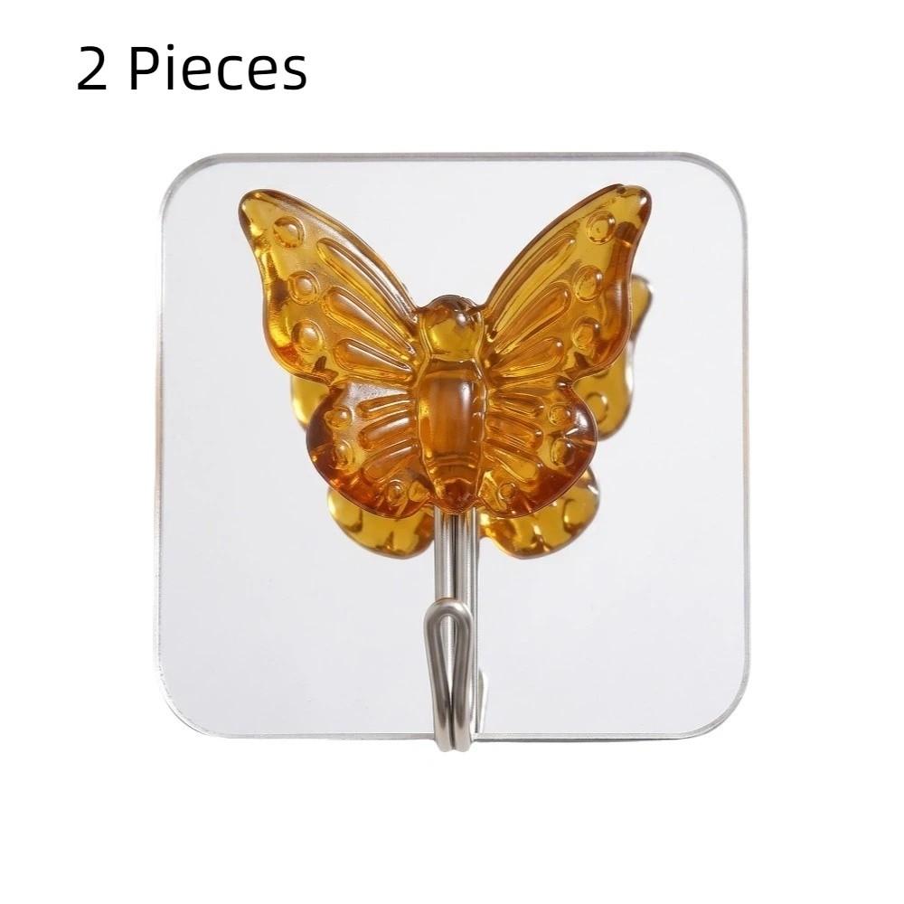 2PCS Waterproof Crystal Glass Butterfly Hooks Decorative Wall Hooks Bathroom Hook  for Living Room