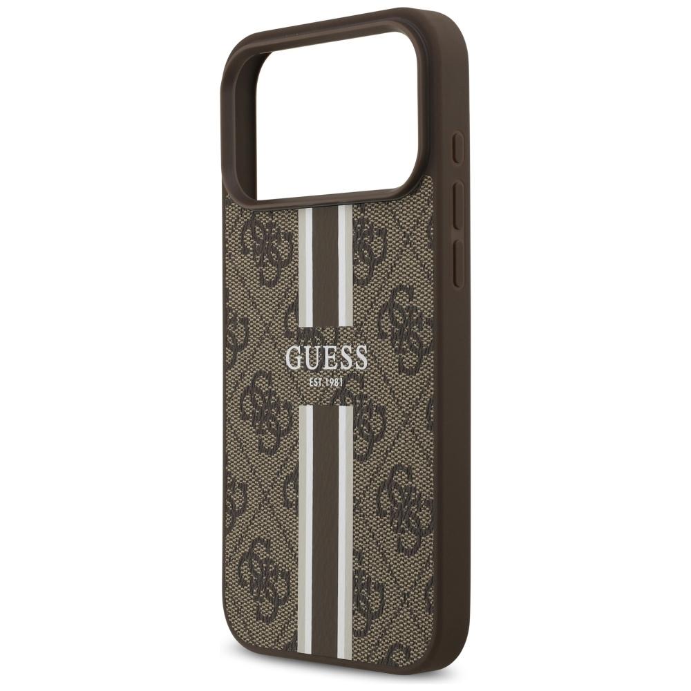 Coque Guess 4G Rayures Imprimées MagSafe pour iPhone 17 Pro Max marron