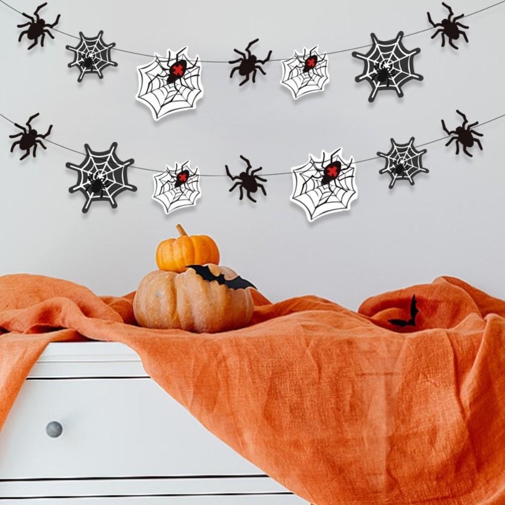 Paper Spider Web Hanging Flag Black Happy Halloween Decoration  Home Decoration