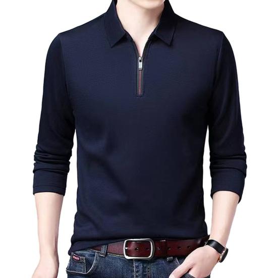 

Мужская однотонная деловая рубашка с лацканами на молнии и вырезом, пуловер с длинными рукавами, топы, весенне-осенняя облегающая рабочая футболка 3XL
