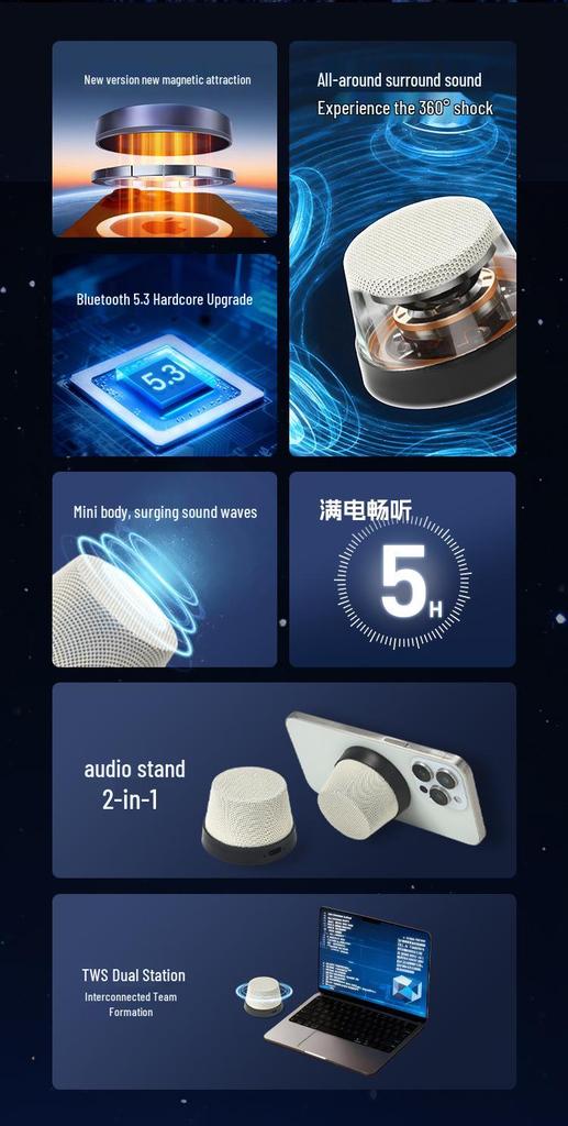 Magnetic Bluetooth Mini Speaker & Phone Holder with High-Quality Subwoofer