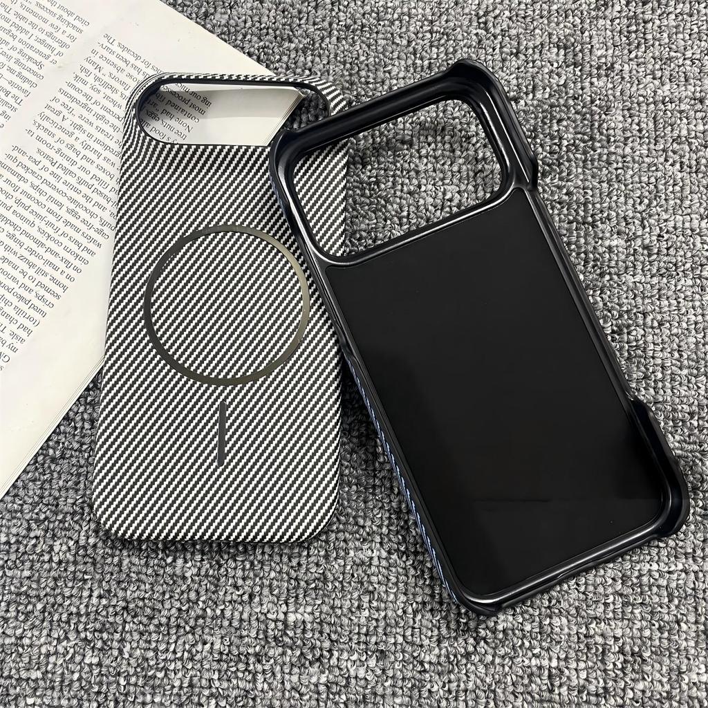 Carbon Fiber Kevlar Pattern For Magsafe PC Case For iPhone 17 Air 16 15 14 Plus 13 Pro Max 13Mini Frameless Magnetic Phone Cover