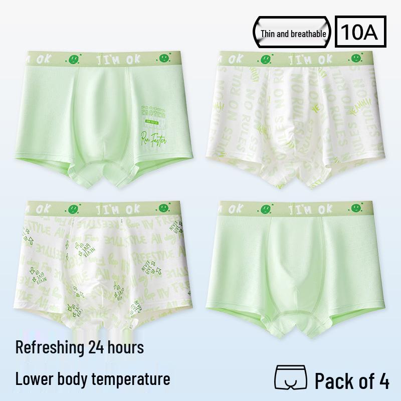 Men's Plus Size Antibacterial Ice Silk Boxer Briefs - Summer Thin 4-Corner Underwear