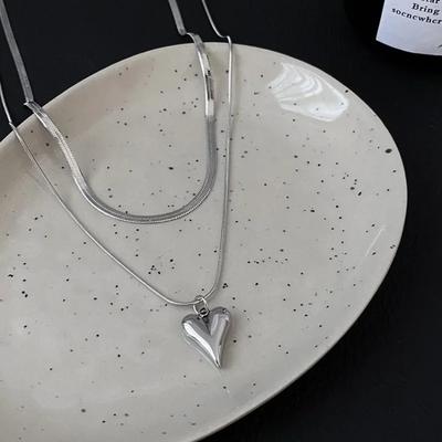 Double Layered Love Heart Pendant Necklace for Women Simple Necklace Chain Jewelry Wholesale