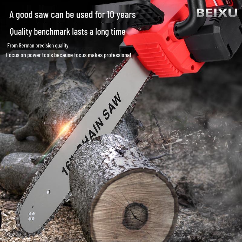 Bei Xu 16" Rechargeable Electric Chainsaw with Dual Batteries - High Power Lithium Saw for Garden and Woodworking.