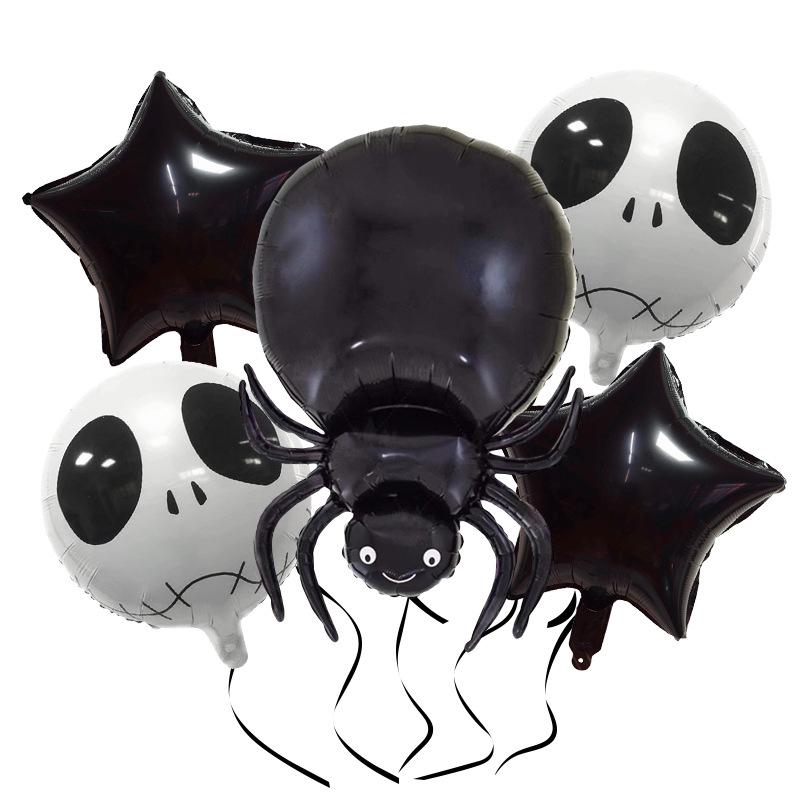 Five-Piece Halloween Balloon Set: Pumpkin, Skeleton, and Bat Foil Balloons for Spooky Atmosphere
