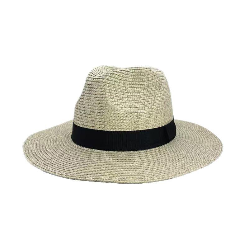 Sombrero de Paja Verano Hombres Mujeres Ala Ancha Playa Protección UV Fedora Sombrero de Sol