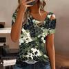 Women Leopard Print Cold Shoulder Short Sleeve T Shirt Irregular Cutout Neck Casual Summer Blouse Top