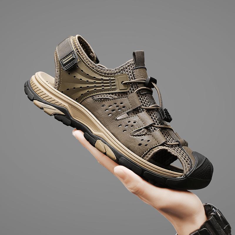 

Сандалии мужские летние прилив новый стиль кожаный носок открытый отдых спорт полые сандалии пляжная обувь 46