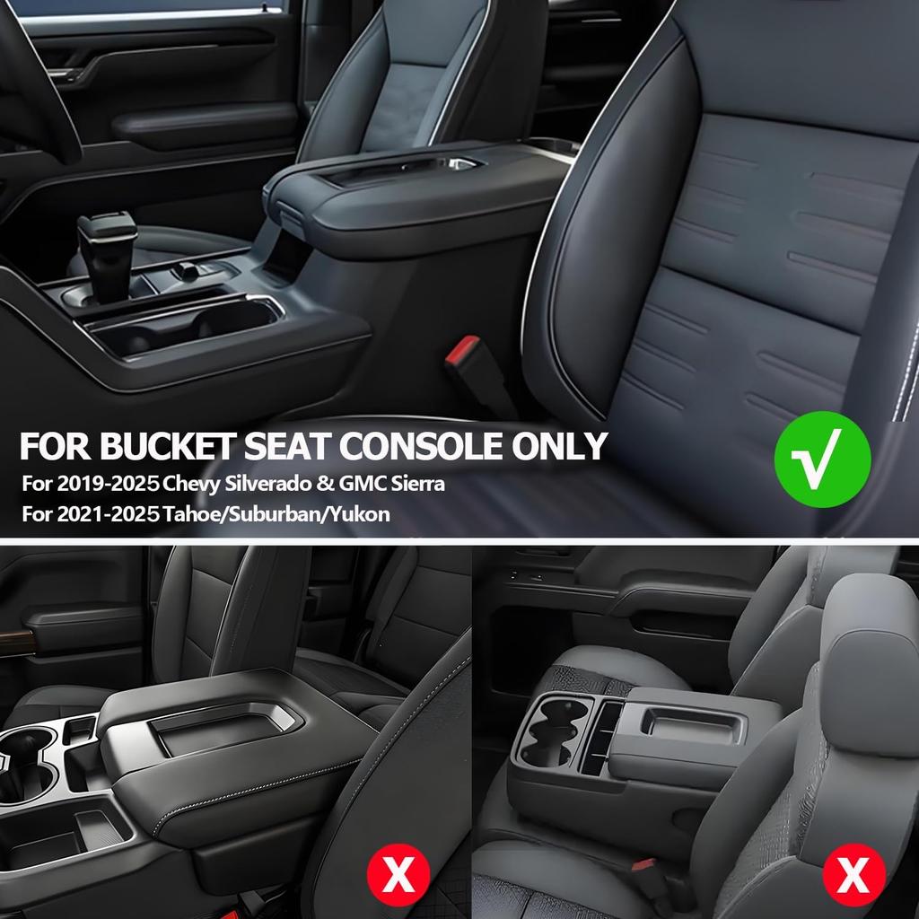 1.2In Thickness Center Console Cover Compatible With -2025 Chevy Silverado/GMC Sierra And -2025 Tahoe/Suburban/Yukon , Car Armrest Cover Leather