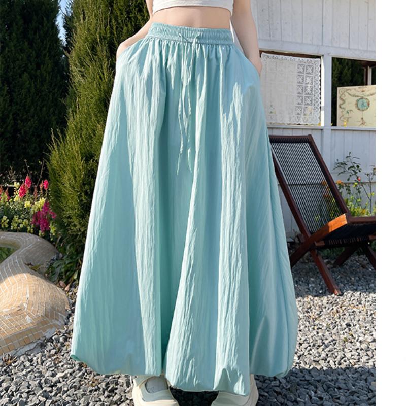 Modrá sukně s poupětem pro ženy na léto Nová lehká a prodyšná sukně s vysokým pasem Jemný styl Lucernová sukně