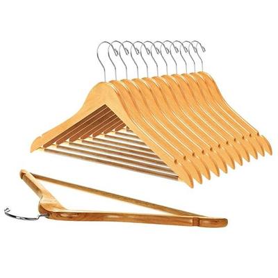 Wood Hangers 360° Swivel Hook and Notches Wood Clothes Hanger for Hanging Garments and Accessories with Non-Slip Bar Natural Pack of 12