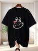 Unisex T Shirt Cute Bunny Pink Bow Graphic Tee Minimalist Line Art Print Short Sleeve O Neck Loose Casual Tops Summer Streetwear