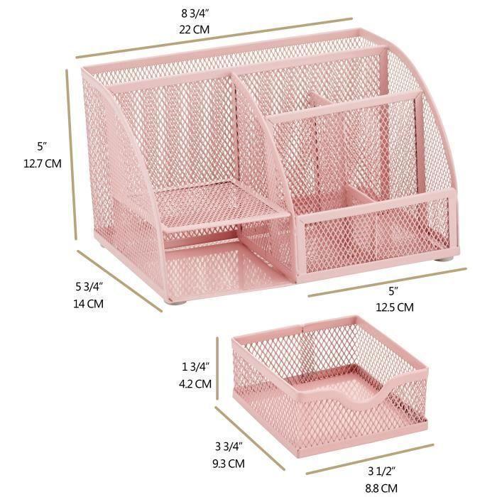 Organisateur De Bureau - EXERZ - EX348 - Métal - 7 Compartiments - Rose Clair