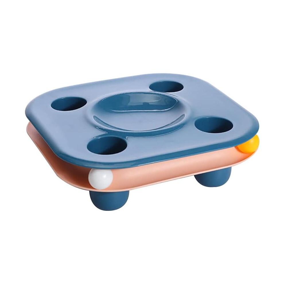 PP Multifunction Cat Feeder Toy Puzzle with 2-Inch Track, Amusement Plate, Blue Food Basin Bowl