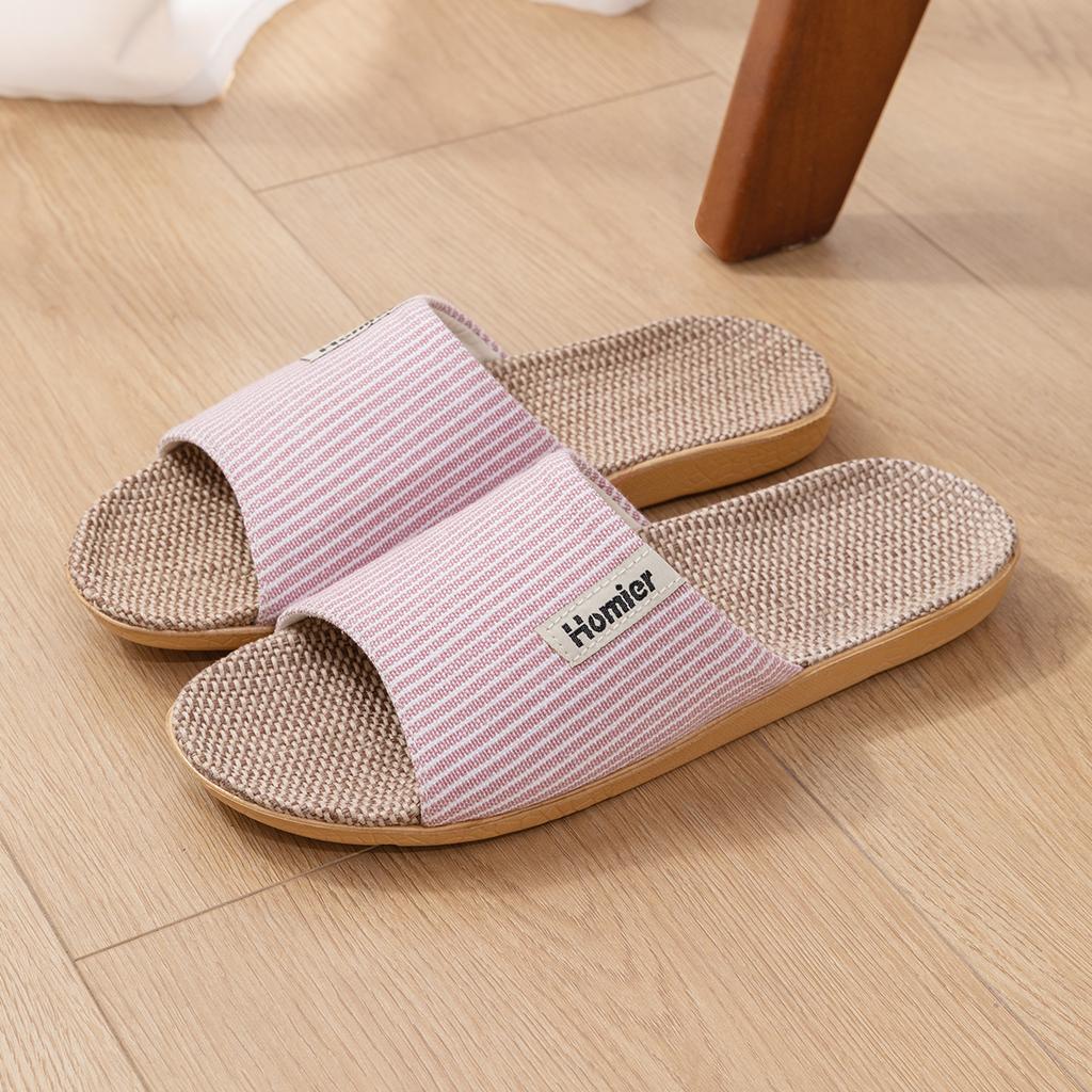 Linen Women Home Slippers Flat Lightweight Indoor Slides Cloud Comfortable Non-slip Slippers Breathable Soft Men Living Room Slippers