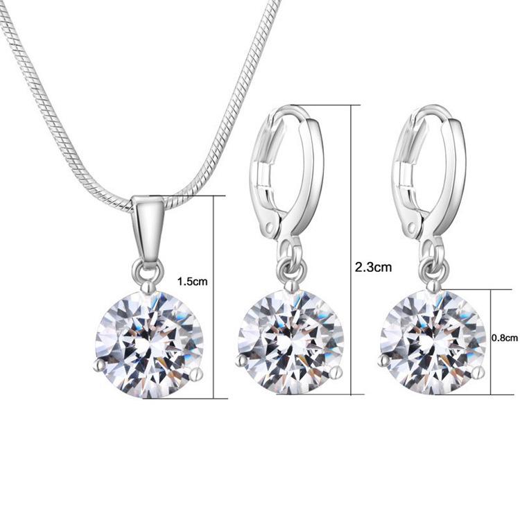 Minimalist Fashion Round Multicolor Zircon Necklace And Earring Set Elegant Women Jewelry