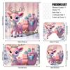 4Pcs Bathroom Shower Curtain Set  Pink Deer  Pattern Bathroom Curtain With 12 Hooks Non Slip Rugs Toilet Cover Mat Bathroom Partition