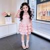 Girls' Summer Dress 2026 New Fashionable Summer Outfit For Older Children, Little Girl'S Princess Style POLO Collar Cake Dress